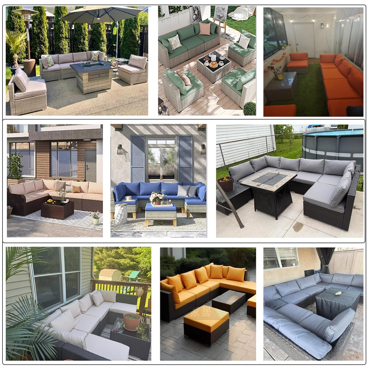 Light Blue 14-Piece Water-Repellent Outdoor Replacement Cushions Set D8439