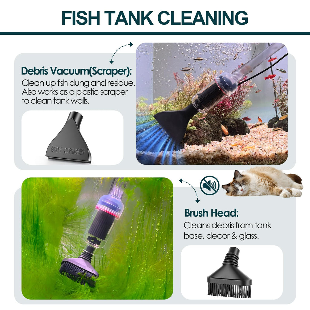 Electric Aquarium Gravel Cleaner, 528GPH Fish Tank Vacuum, 5-in-1 Sand Washer Water Changer Kit C452