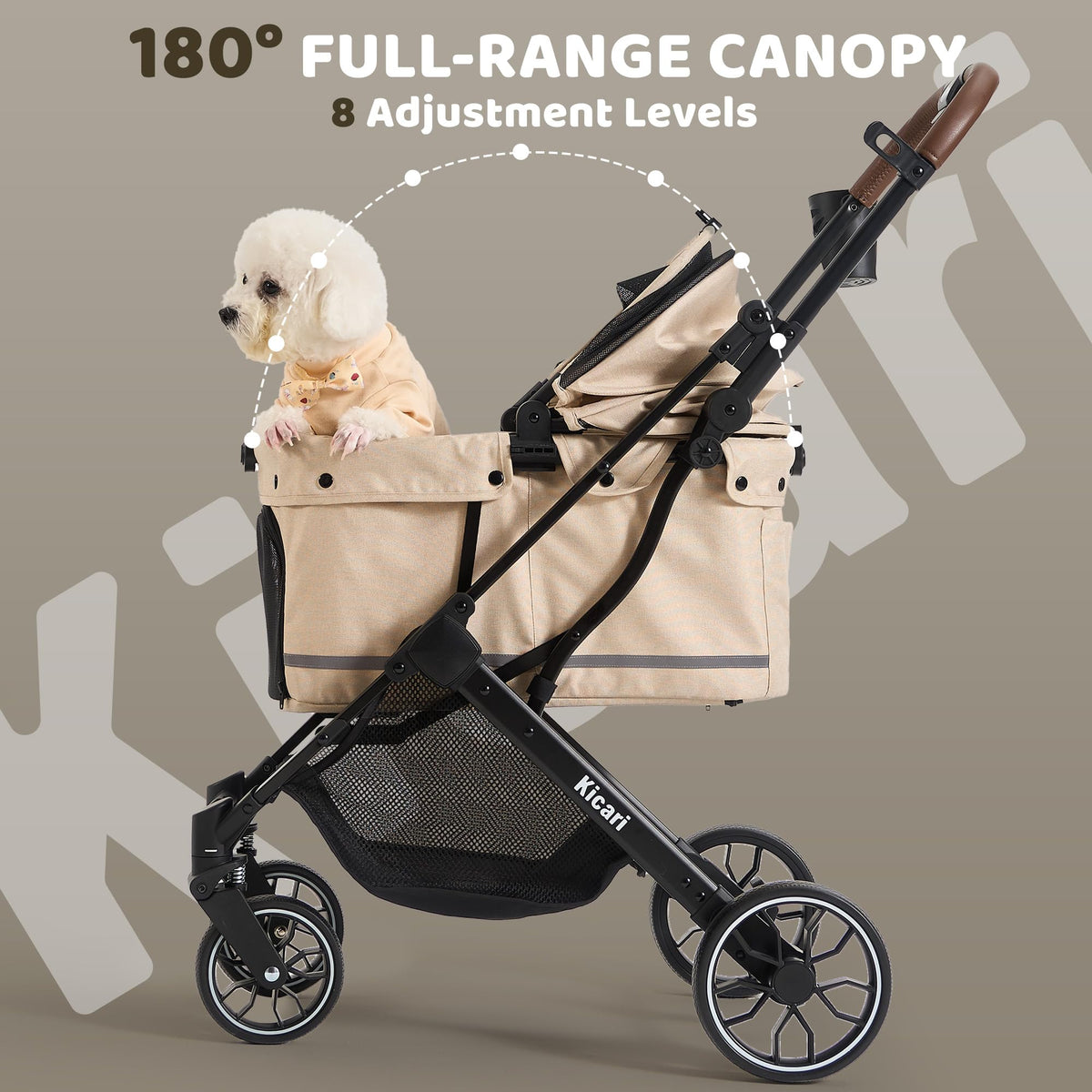 All-Terrain Dog Stroller, One-Hand Fold, Anti-UV Waterproof Canopy, Vanilla Beige E9994