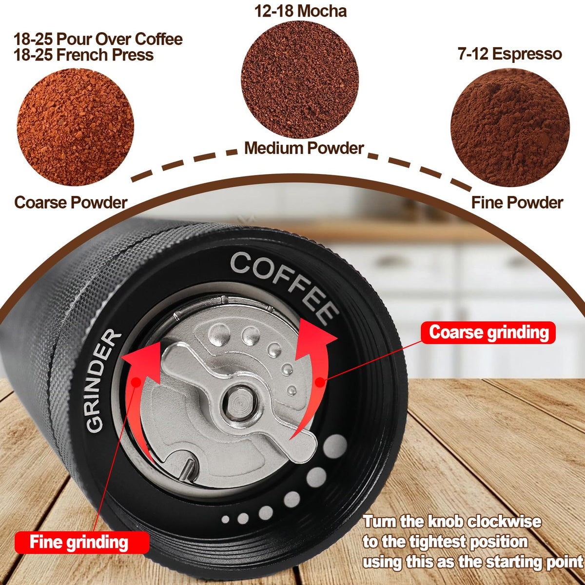 Manual Coffee Grinder Detachable Stainless Steel Conical Burr Black Z134