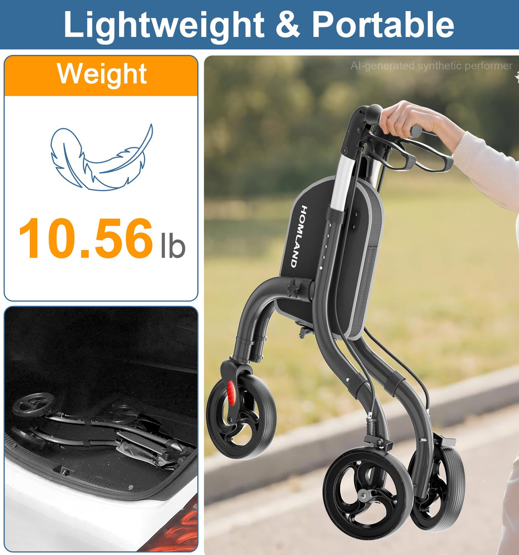 Foldable 3 Wheel Walkers Lightweight Aluminum Frame C2261