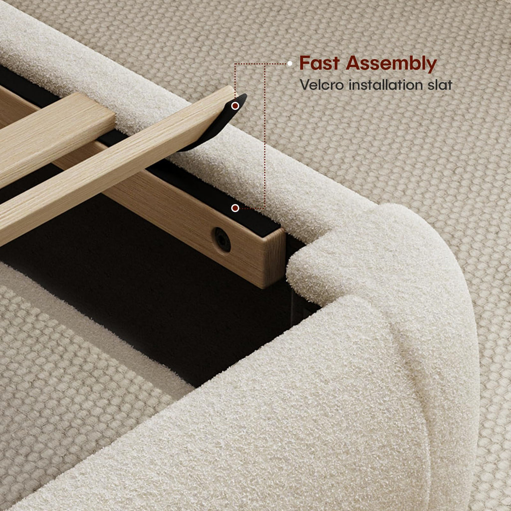 Queen Size White Boucle Upholstered Bed Frame L39311