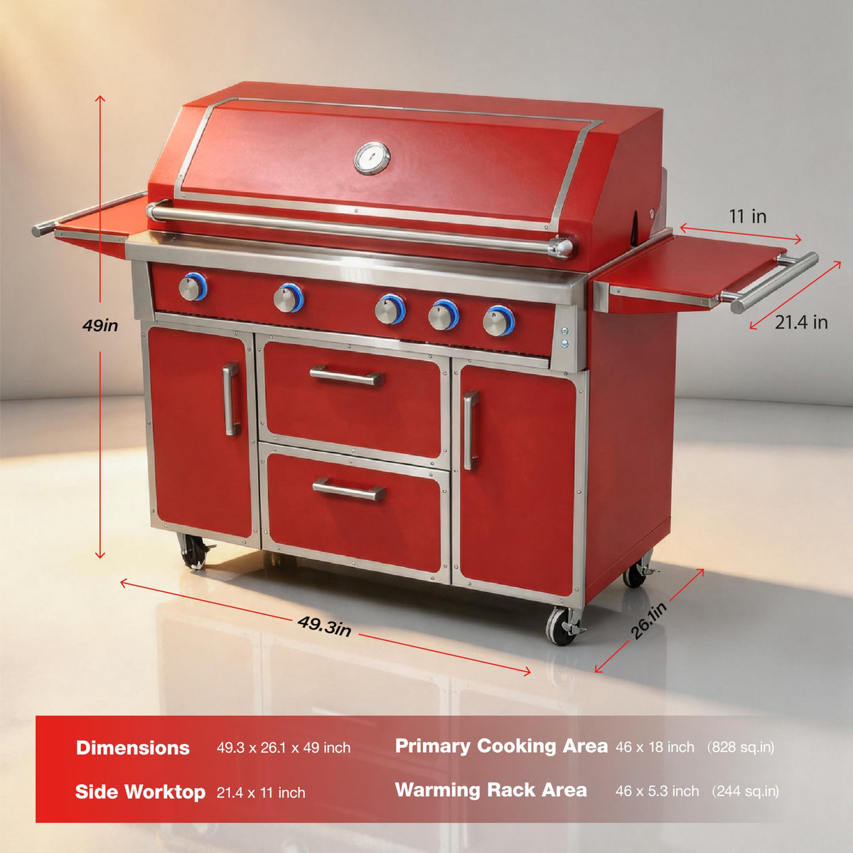49" 5-Burner Red Propane Gas BBQ Grill H90408