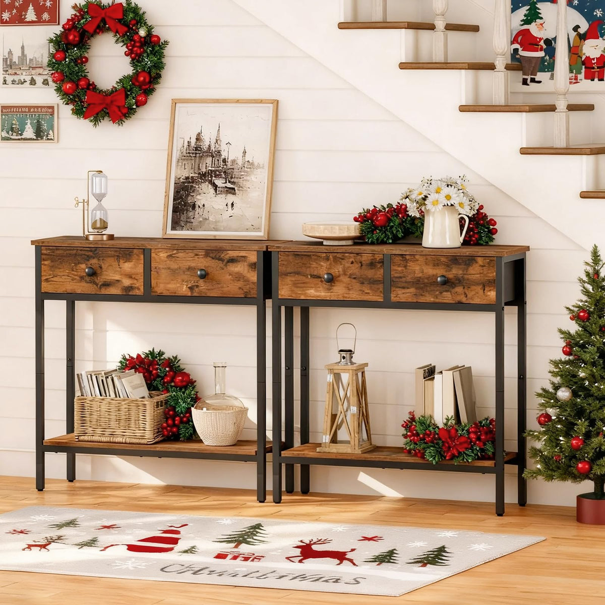 29.5" Narrow Console Table with 2 Fabric Drawers V270