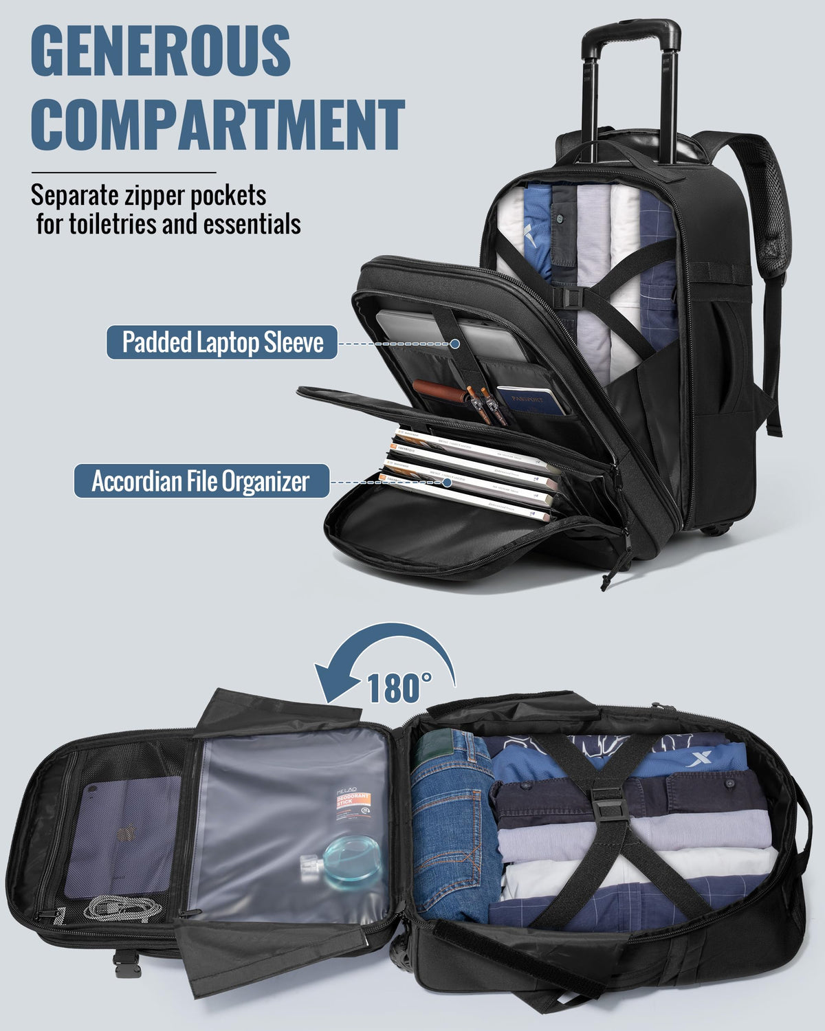 17 Inch Rolling Tactical Laptop Backpack with Wheels W49268