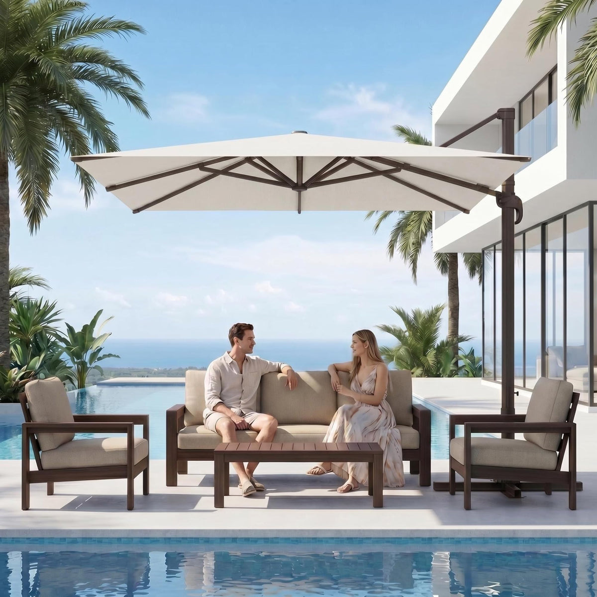 11ft Offset Cantilever Patio Umbrella with Solar Lights A363