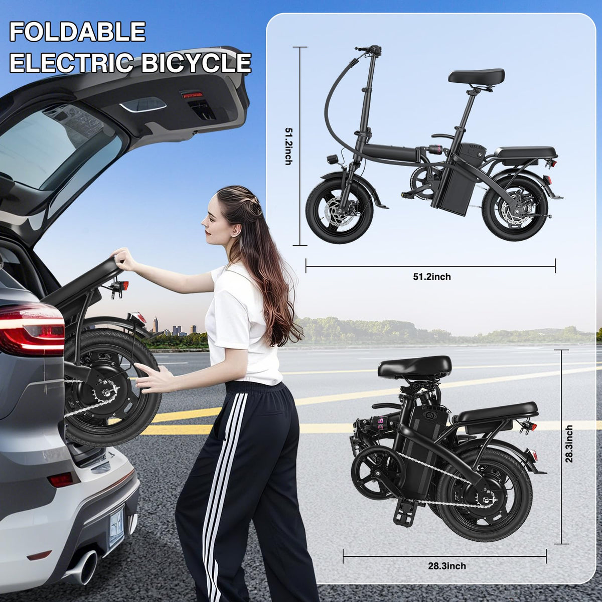 560W Motor 24MPH 32 Miles Range 48V 10Ah Battery 14" Foldable Electric Bike with Basket G122593