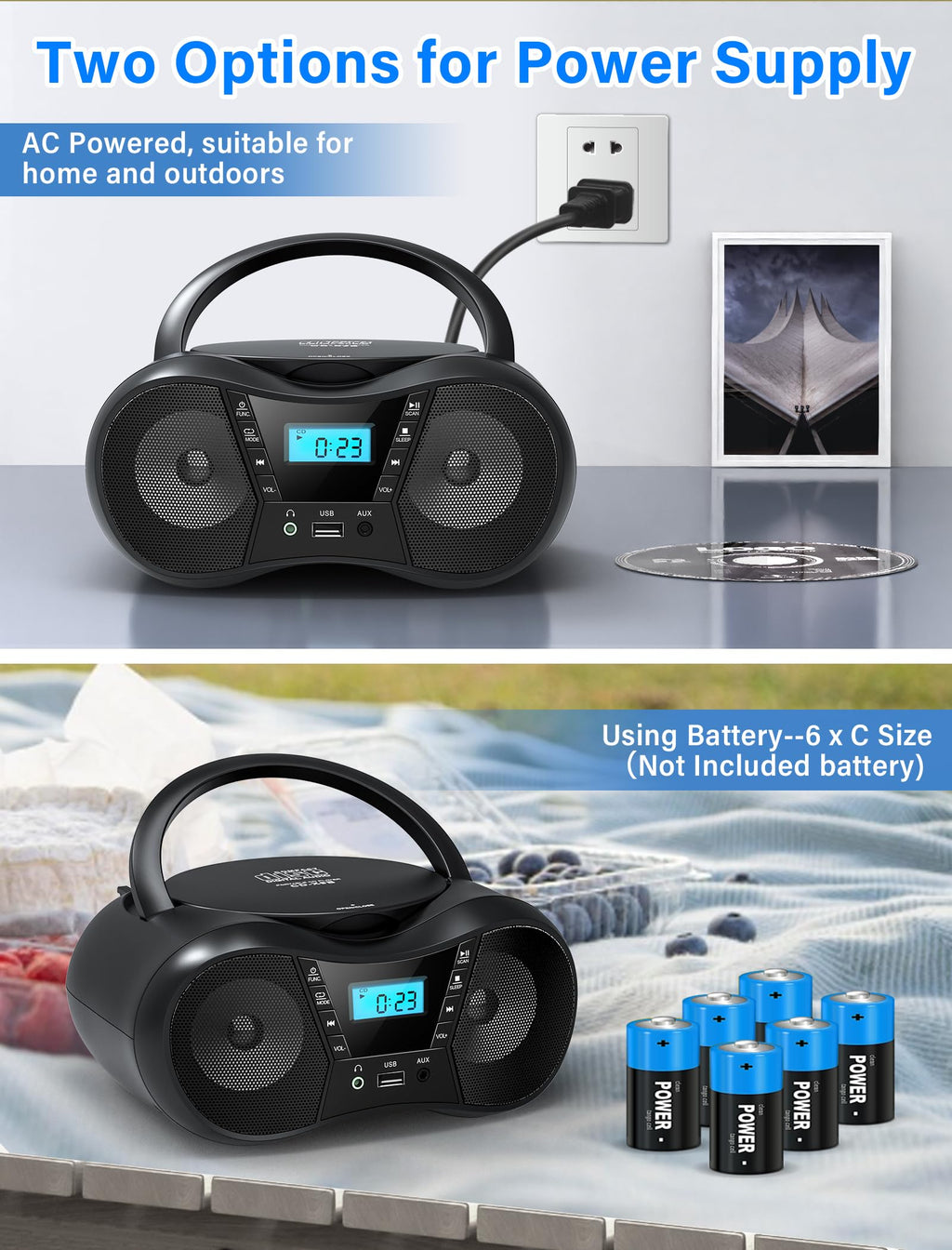 Portable Boombox CD Player with Bluetooth D860