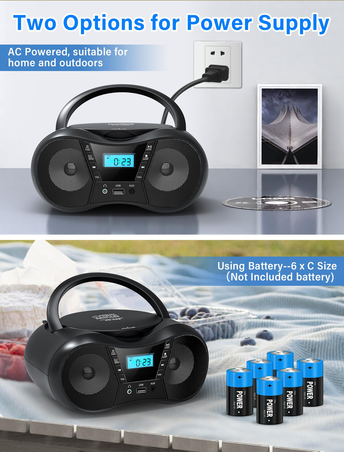 Portable Boombox CD Player with Bluetooth D860