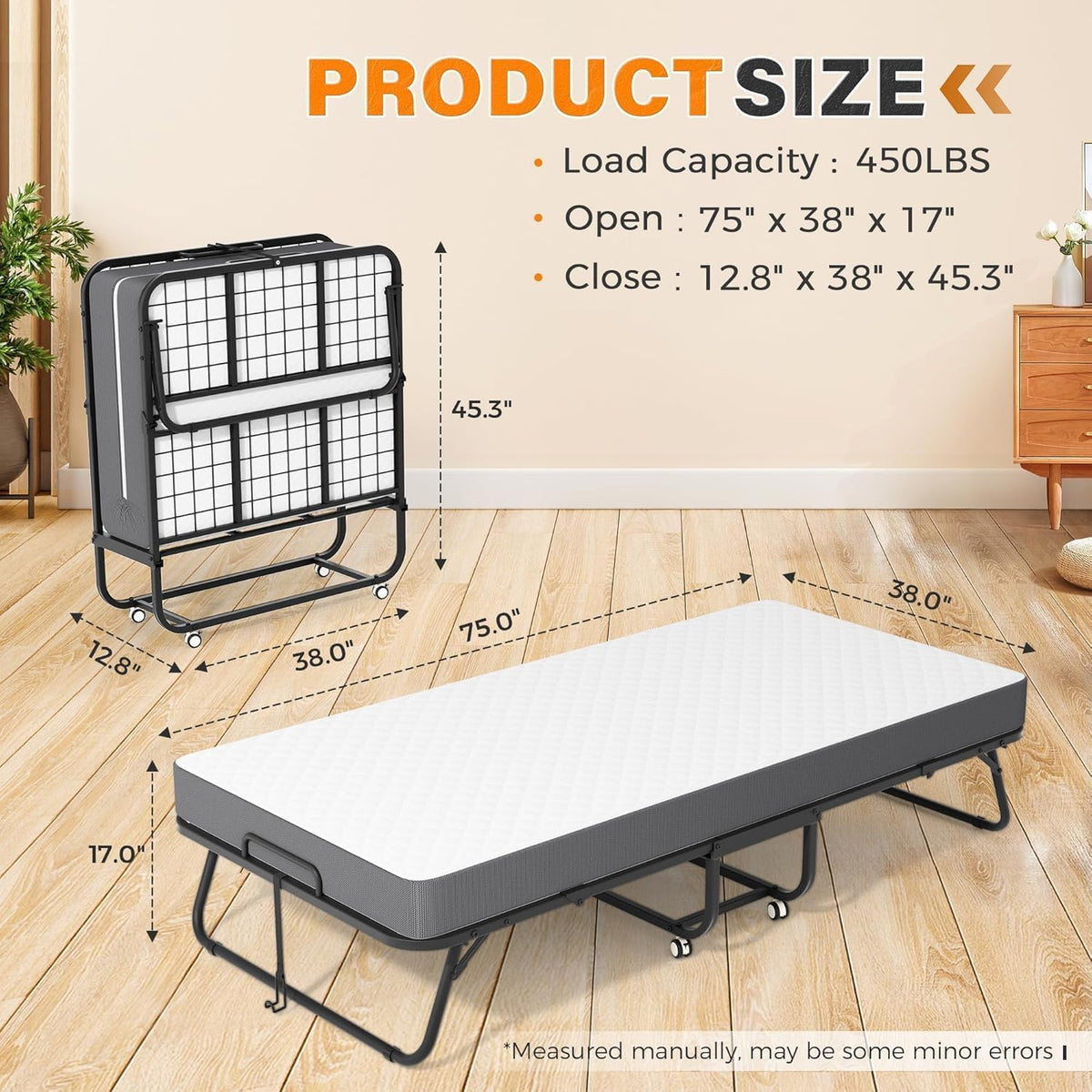 75"x 38" Twin Size Folding Bed with 5" Memory Foam Mattress Y44872