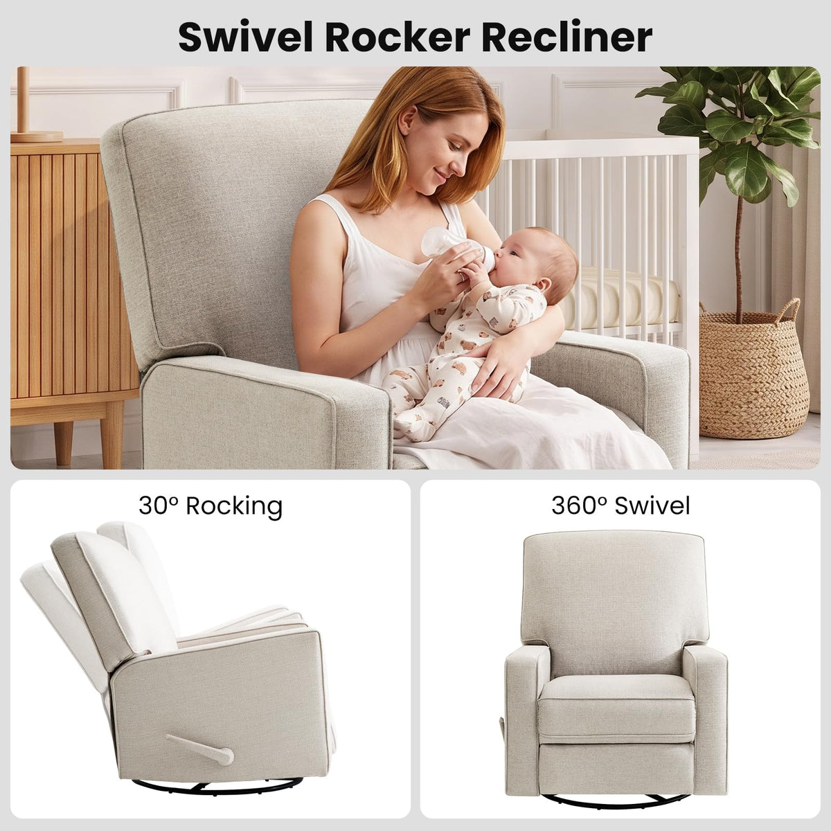 Beige Swivel Rocker Recliner Chair S7783