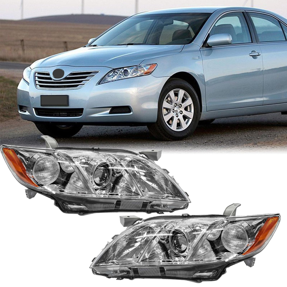 Chrome Clear Lens Projector Headlight Replacement Kit Pair of LH+RH F453863
