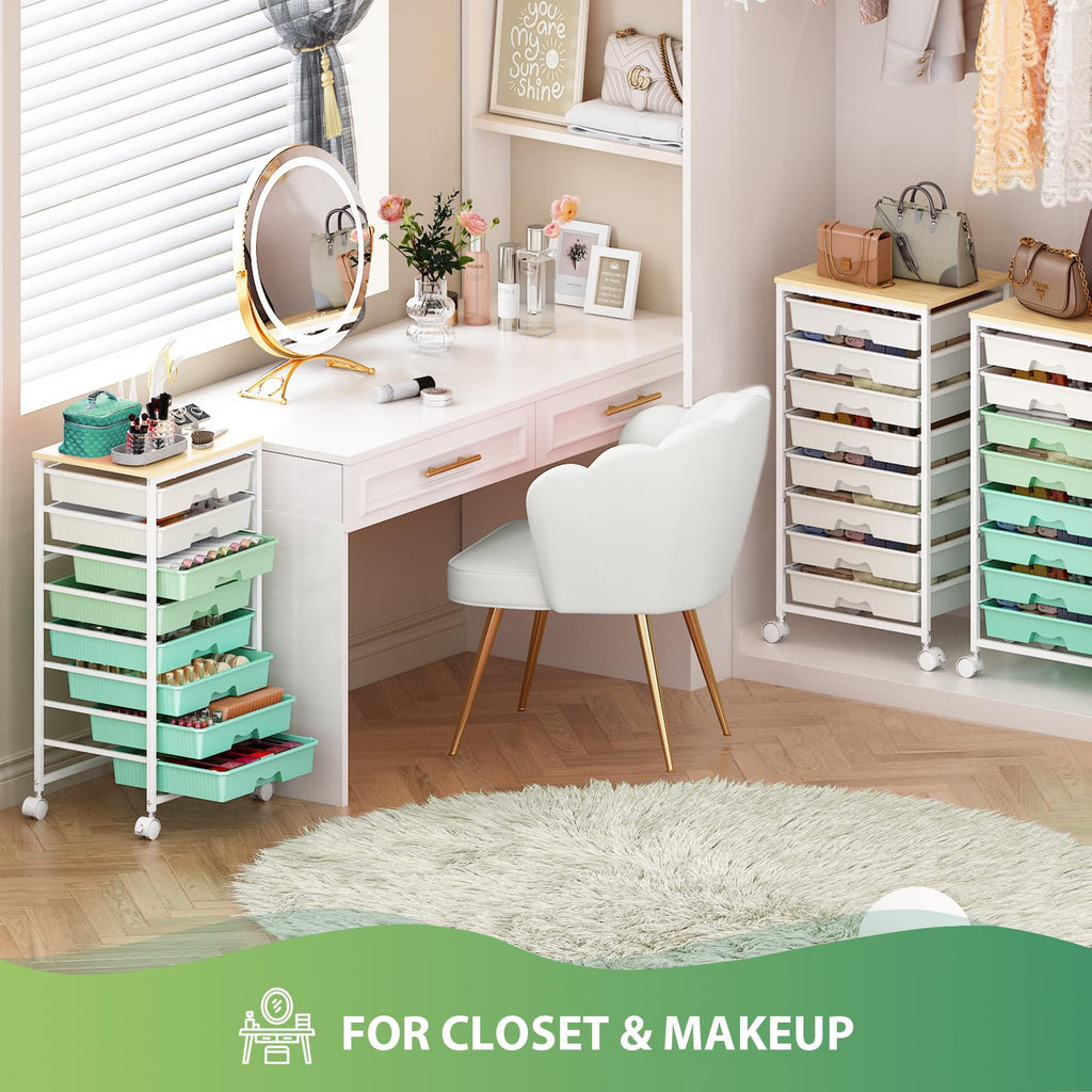Green Rolling Cart with 8 Drawers B3458