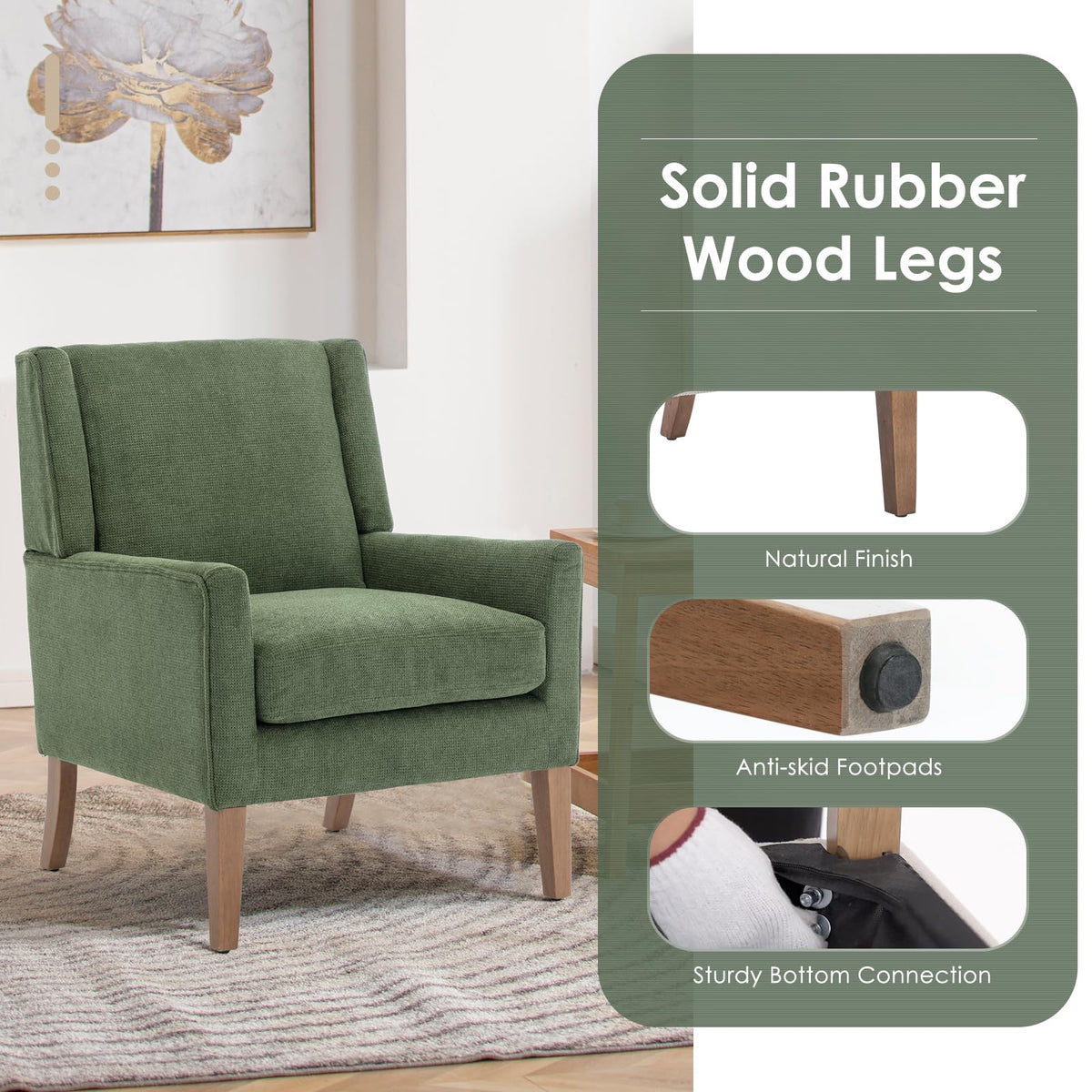 Green Upholstered Fabric Wingback Armchair Set of 2 Q340016