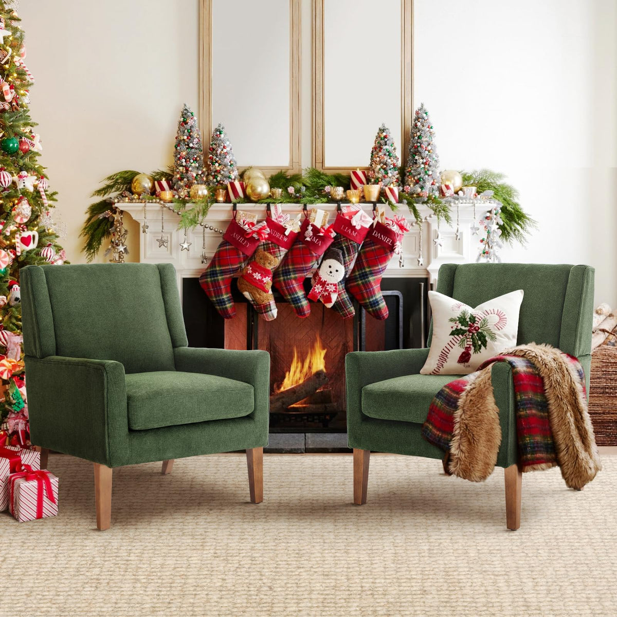 Green Upholstered Fabric Wingback Armchair Set of 2 Q340016