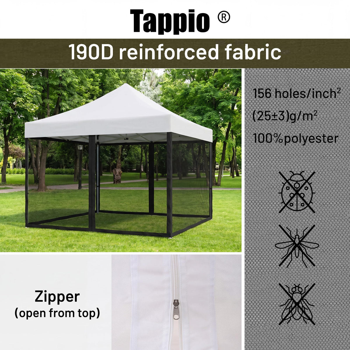 Mosquito Net with Zipper for Camping and Patio Gazebo A7552