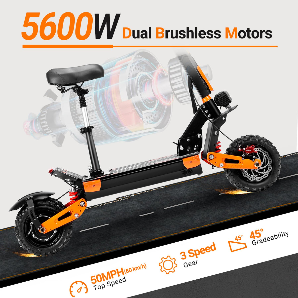 Electric Scooter Dual Motor 5600W 50 MPH 60V 30Ah 11" Tubeless Foldable T6484