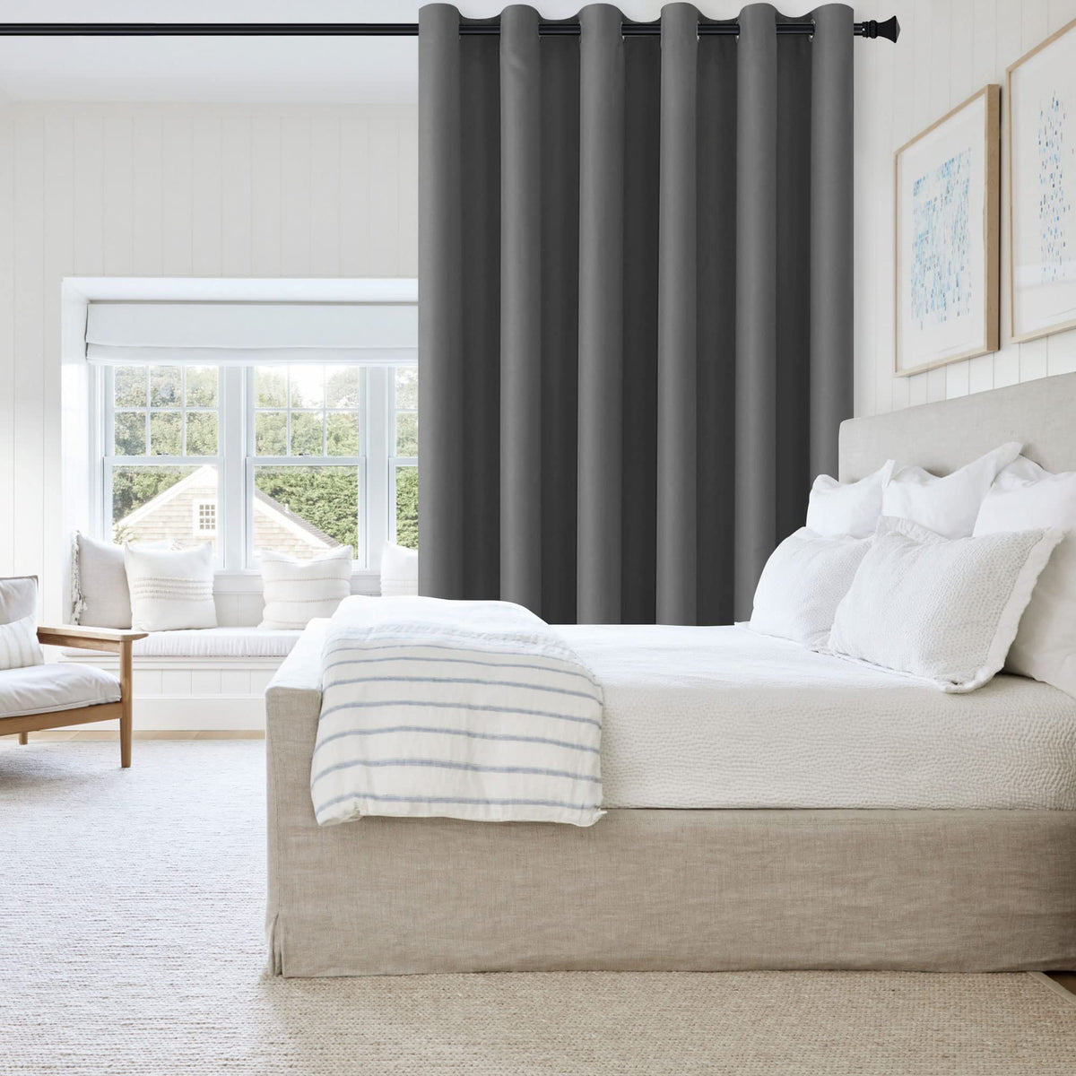 Dark Grey Thermal Blackout Room Divider Curtain Panel L998