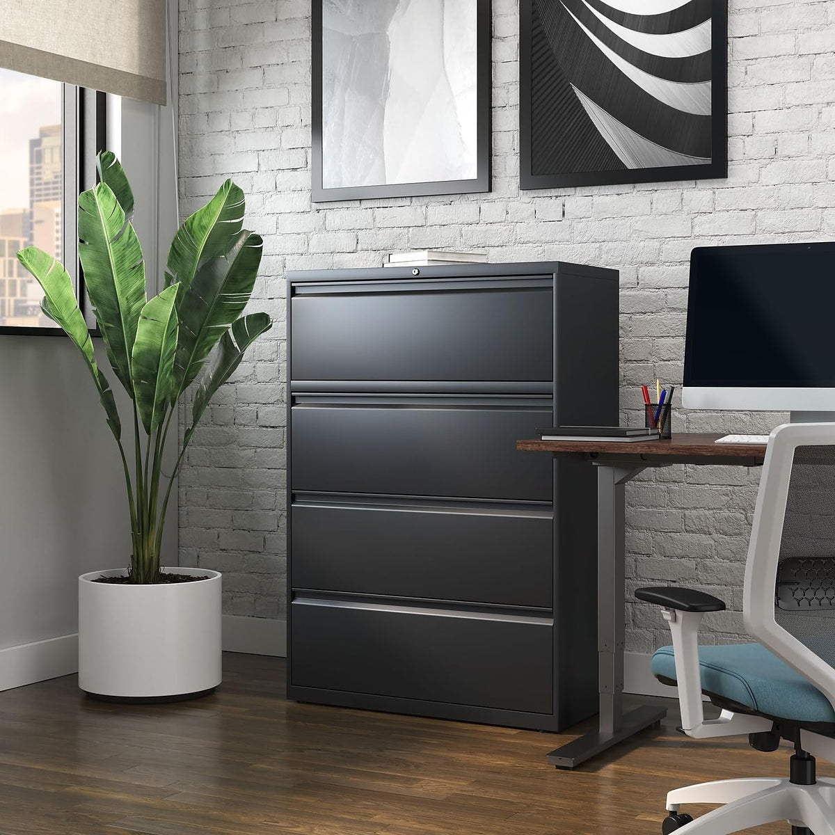 4 Drawer Black Lateral File Cabinet I35411