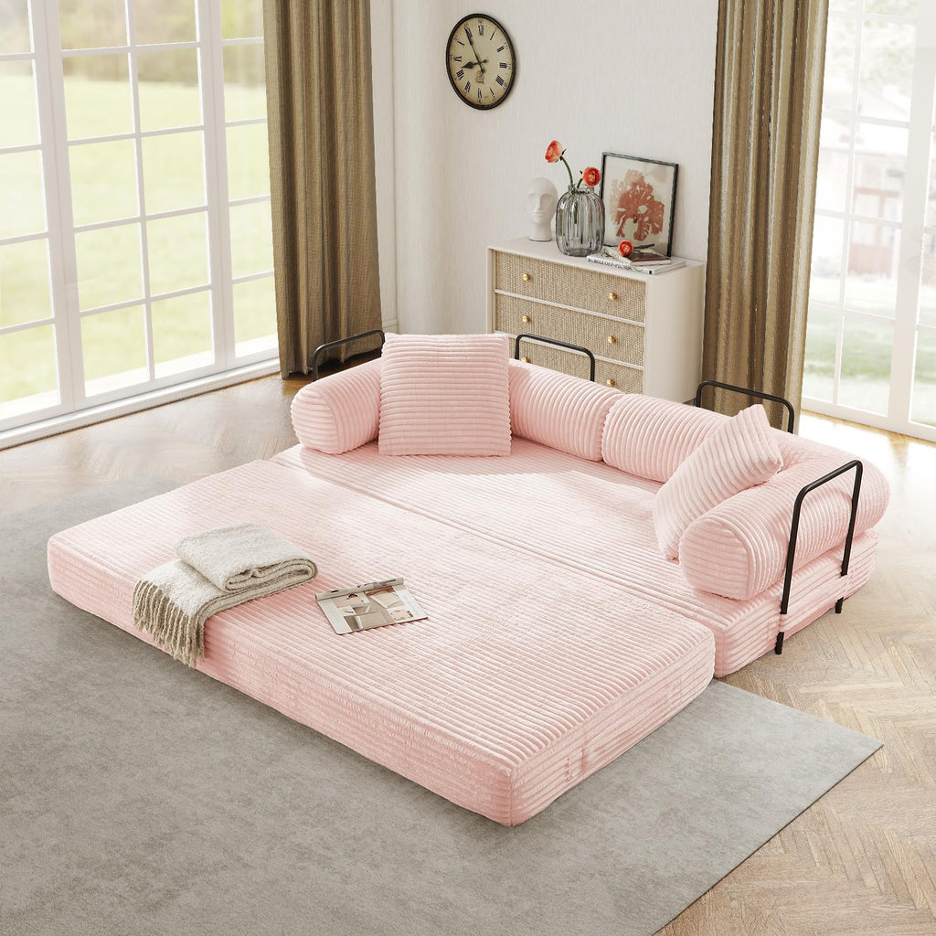 Pink Corduroy Convertible Sleeper Sofa Bed W55831