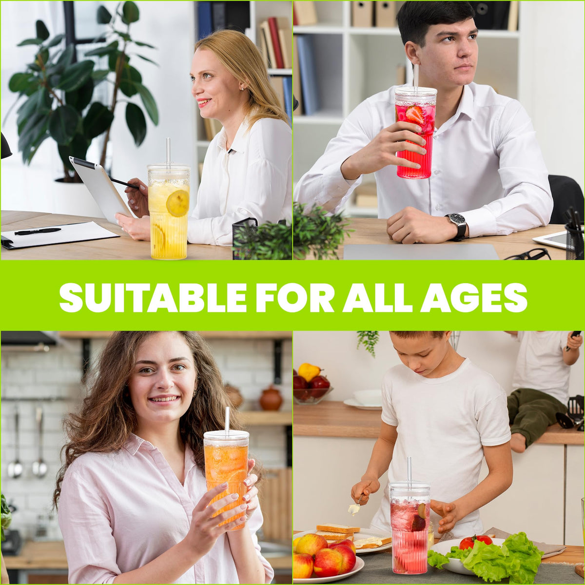 Clear 22 oz Glass Cup with Lid and Straw J52984