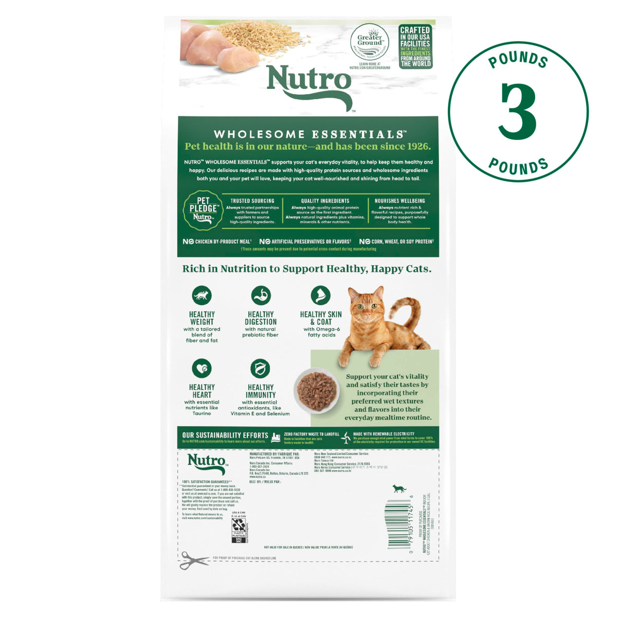 Indoor Adult Dry Cat Food Chicken & Rice 3 lb P696