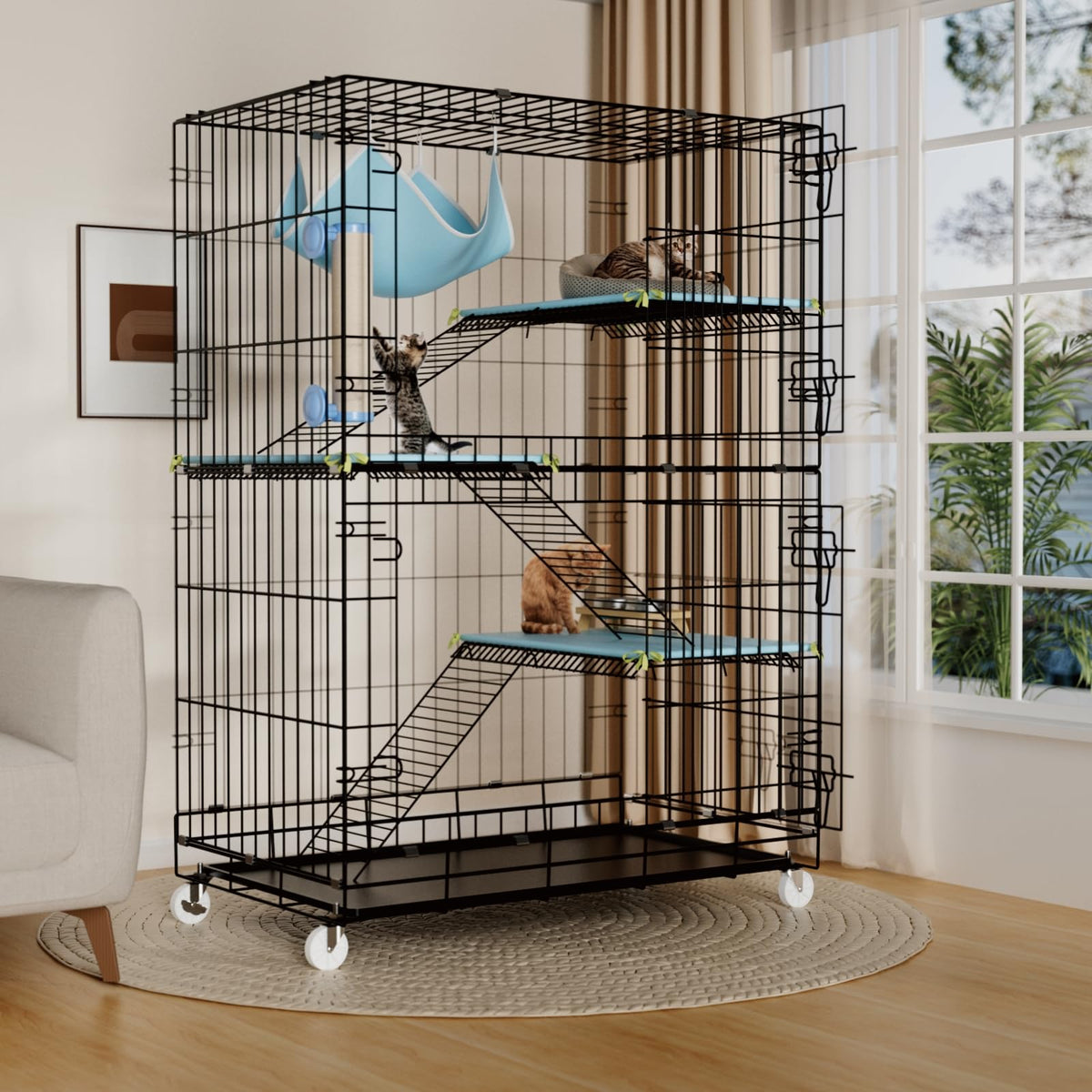 4-Tier Cat Cage with Cushions Hammock Scratching Post C68916