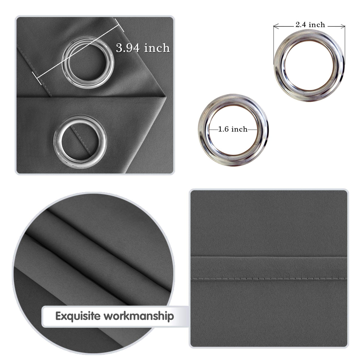Dark Grey Thermal Blackout Room Divider Curtain Panel L998