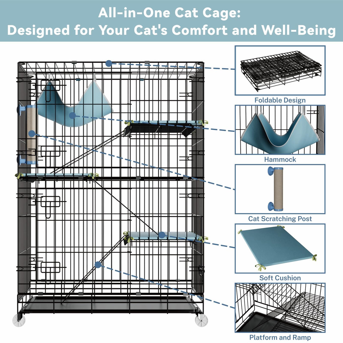 4-Tier Cat Cage with Cushions Hammock Scratching Post C68916
