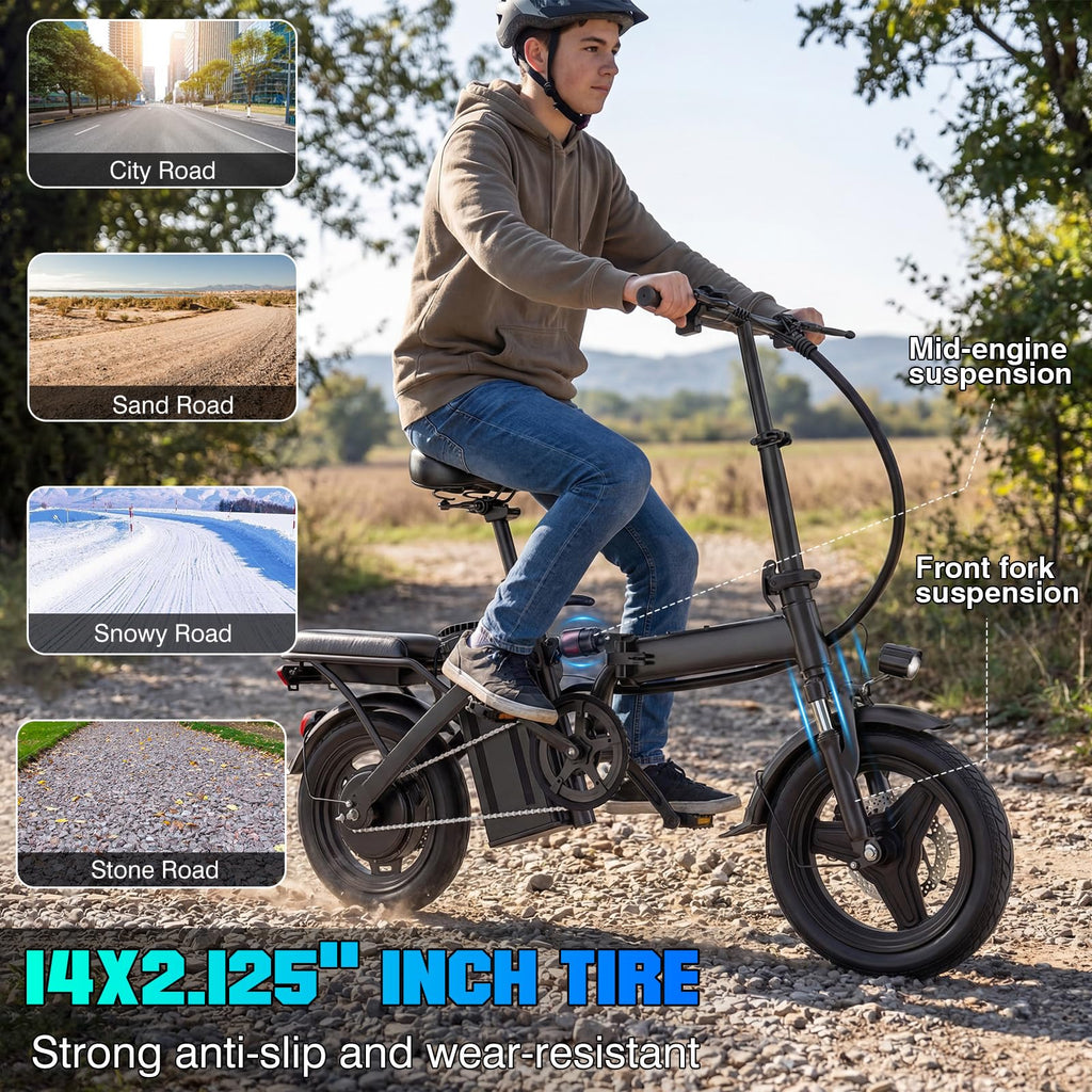 560W Motor 24MPH 32 Miles Range 48V 10Ah Battery 14" Foldable Electric Bike with Basket G122593