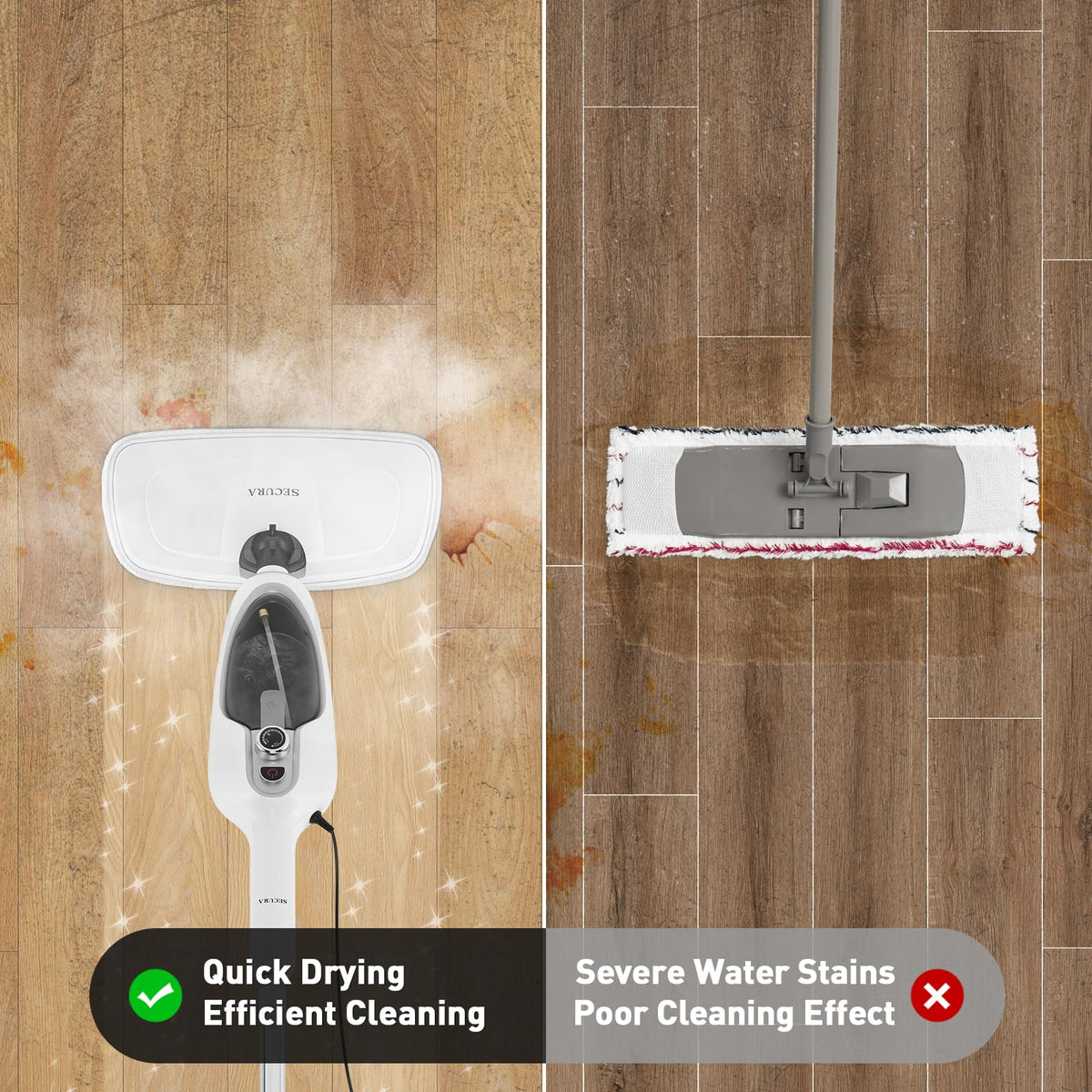 White 10-in-1 Detachable Steam Mop with 3 Microfiber Pads E4502