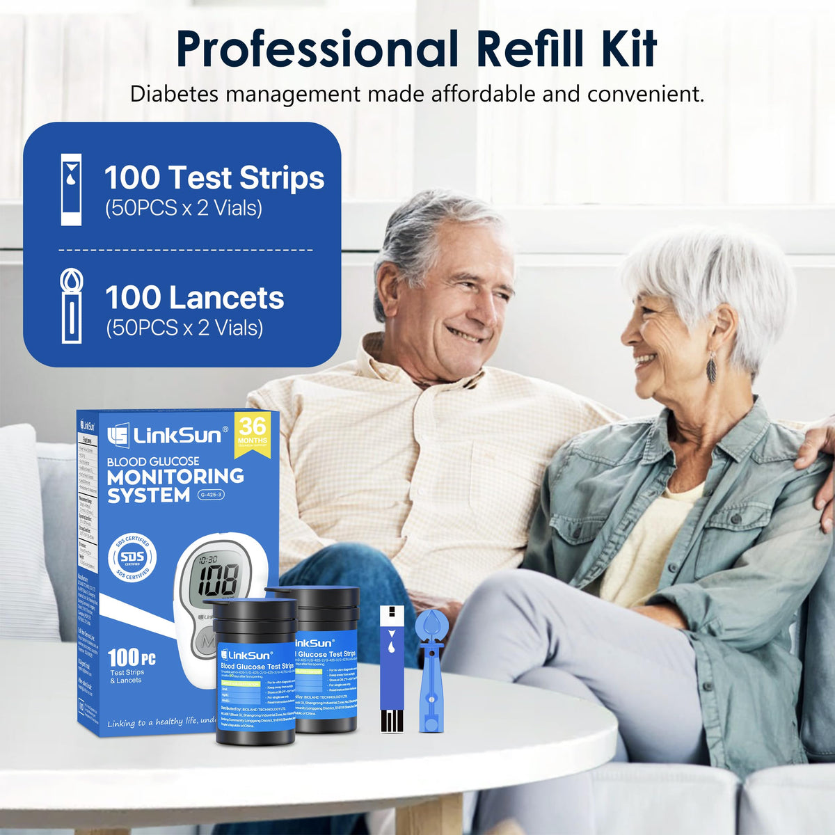 Glucose Monitor Kit, 100 Strips & Lancets I891