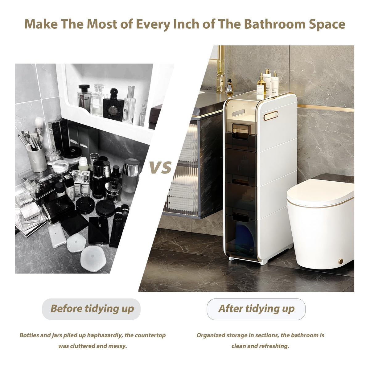 White 3-Tier Narrow Bathroom Storage Cabinet K335