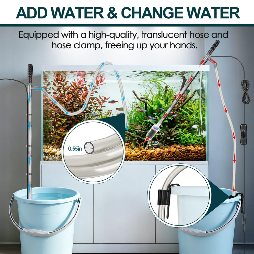 Electric Aquarium Gravel Cleaner, 528GPH Fish Tank Vacuum, 5-in-1 Sand Washer Water Changer Kit C452