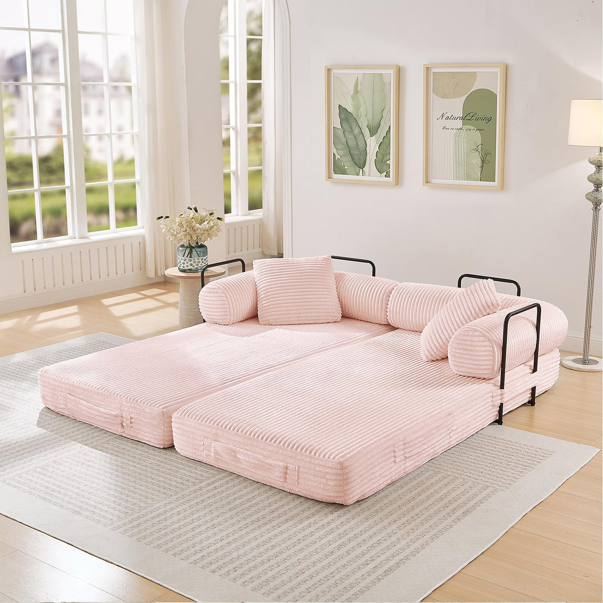 Pink Corduroy Convertible Sleeper Sofa Bed W55831