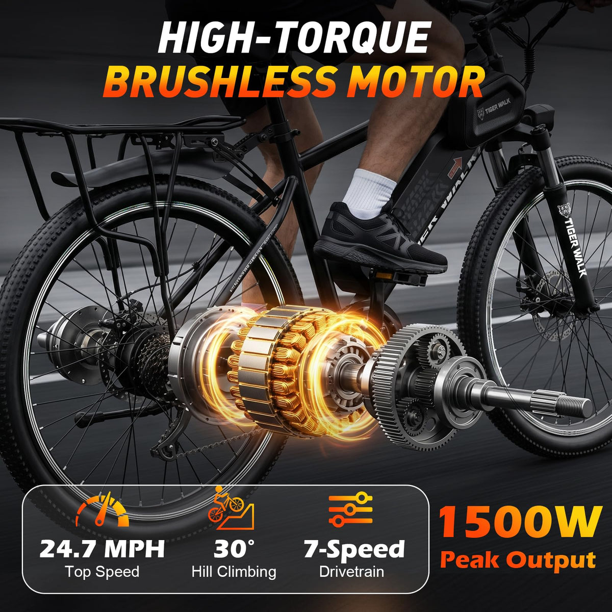 26" All-Terrain Electric Bike, 48V 10Ah Removable Battery, 7-Speed G645675