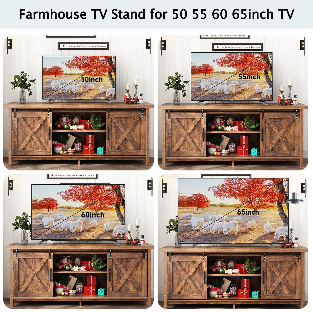 Farmhouse TV Stand with Adjustable Shelves & Sliding Barn Door M532865