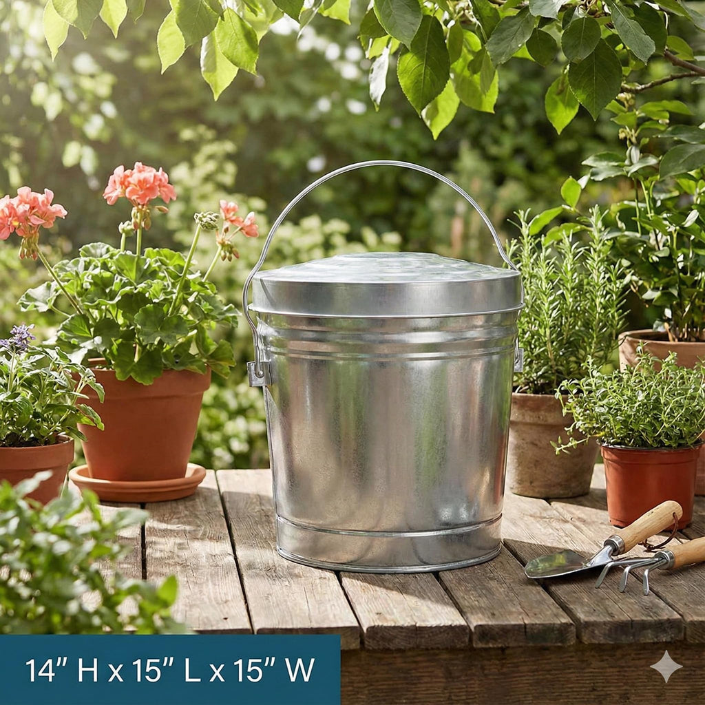 6-Gallon Galvanized Steel Trash Can with Locking Lid X197