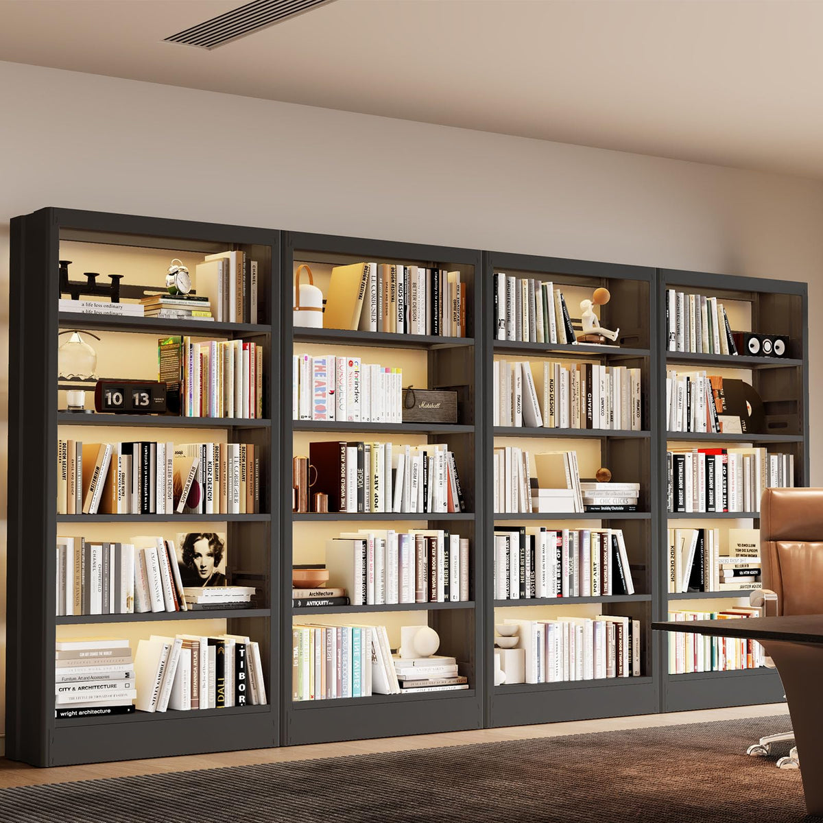 71" Black 5 Tier Metal Bookshelf with Adjustable Shelves O166