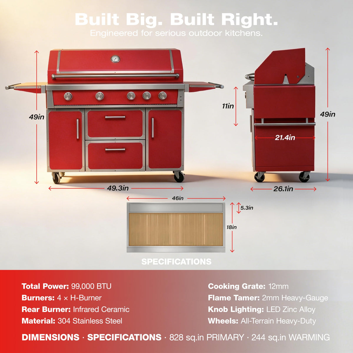 49" 5-Burner Red Propane Gas BBQ Grill H90408