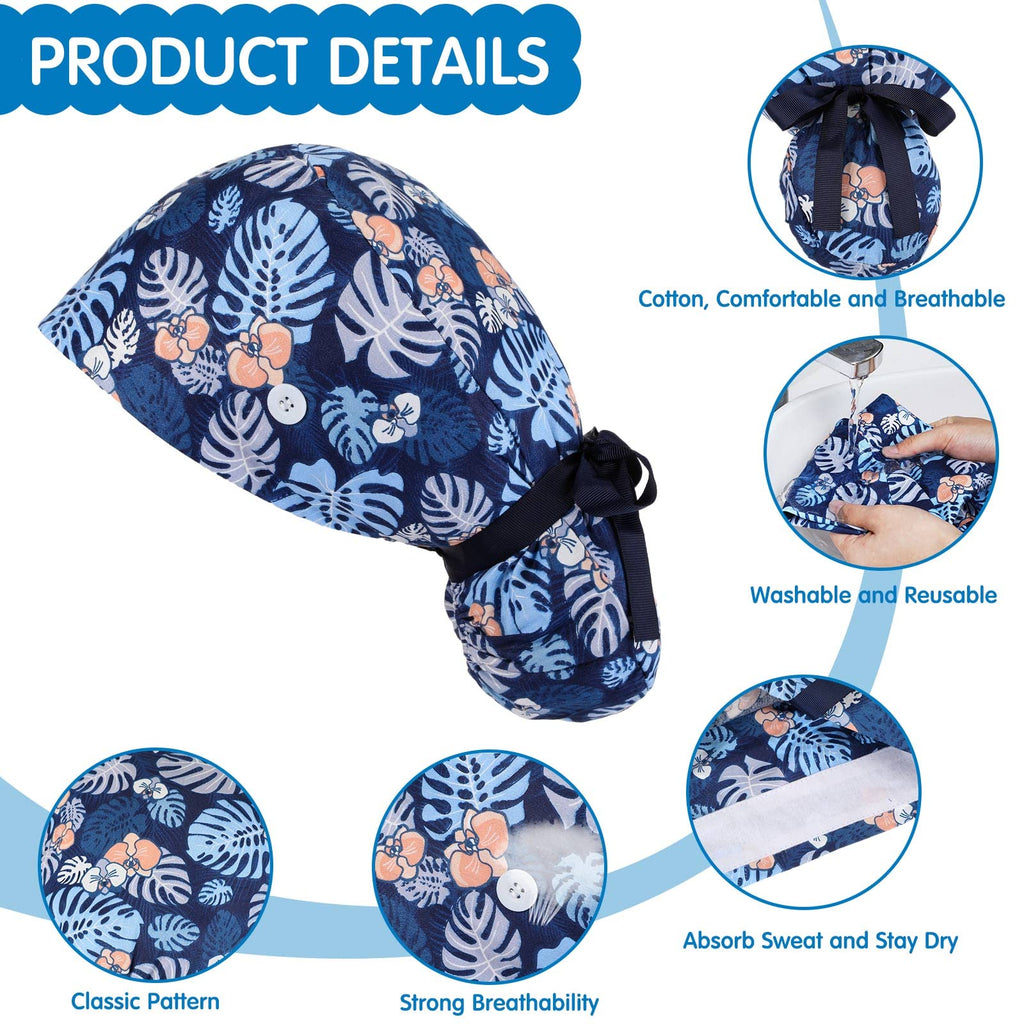 30 Pcs Scrub Caps with Buttons and Ribbon T58469