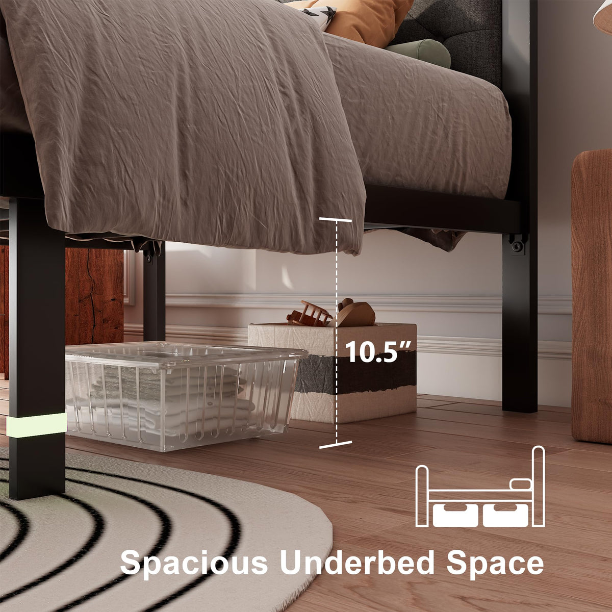 Twin Metal Platform Bed Frame with Storage Drawers and Headboard M9817