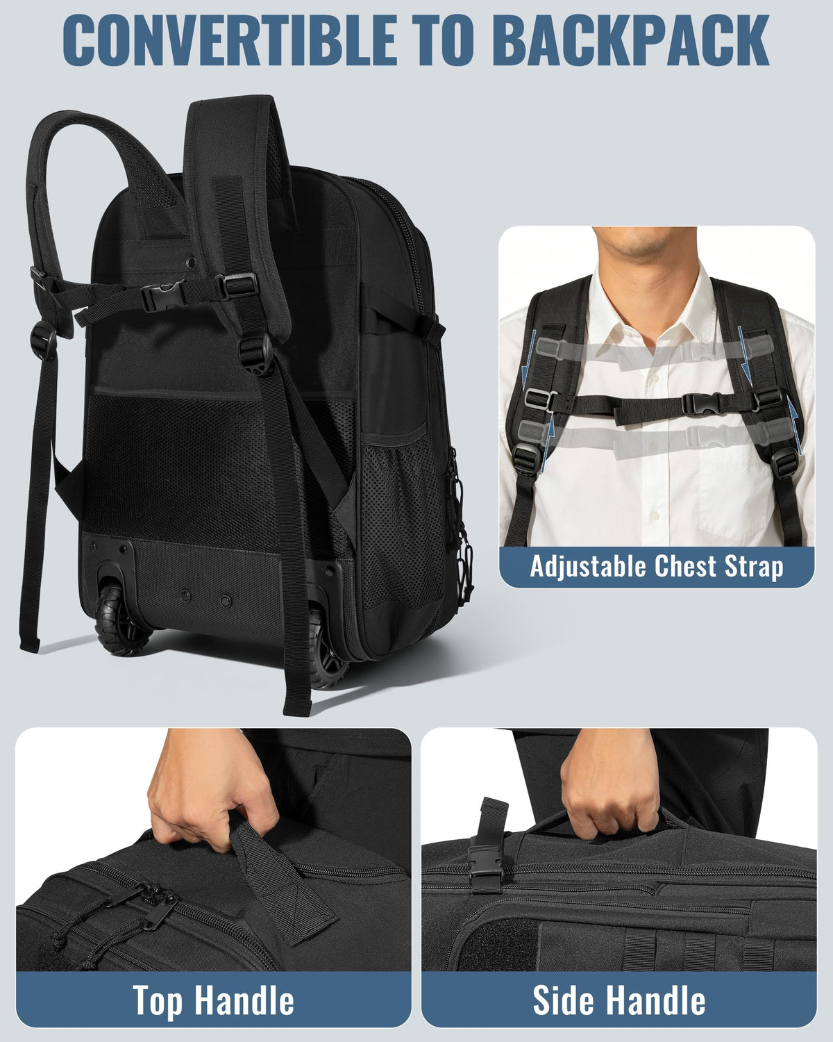 17 Inch Rolling Tactical Laptop Backpack with Wheels W49268