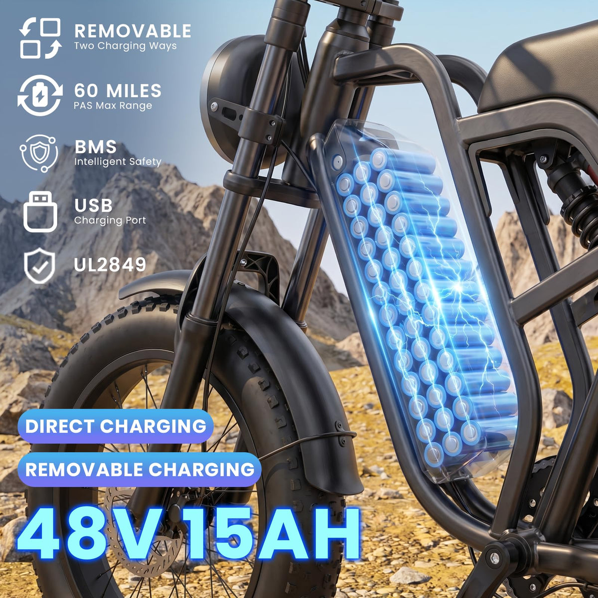 1500W Electric Bike with 48V 15Ah Removable Battery A848