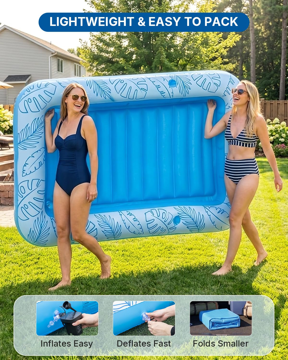 Inflatable Tanning Pool Float with Lights and Pillow J243689