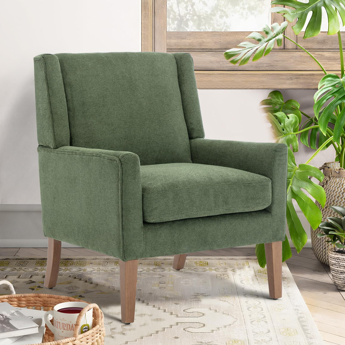 Green Upholstered Fabric Wingback Armchair Set of 2 Q340016