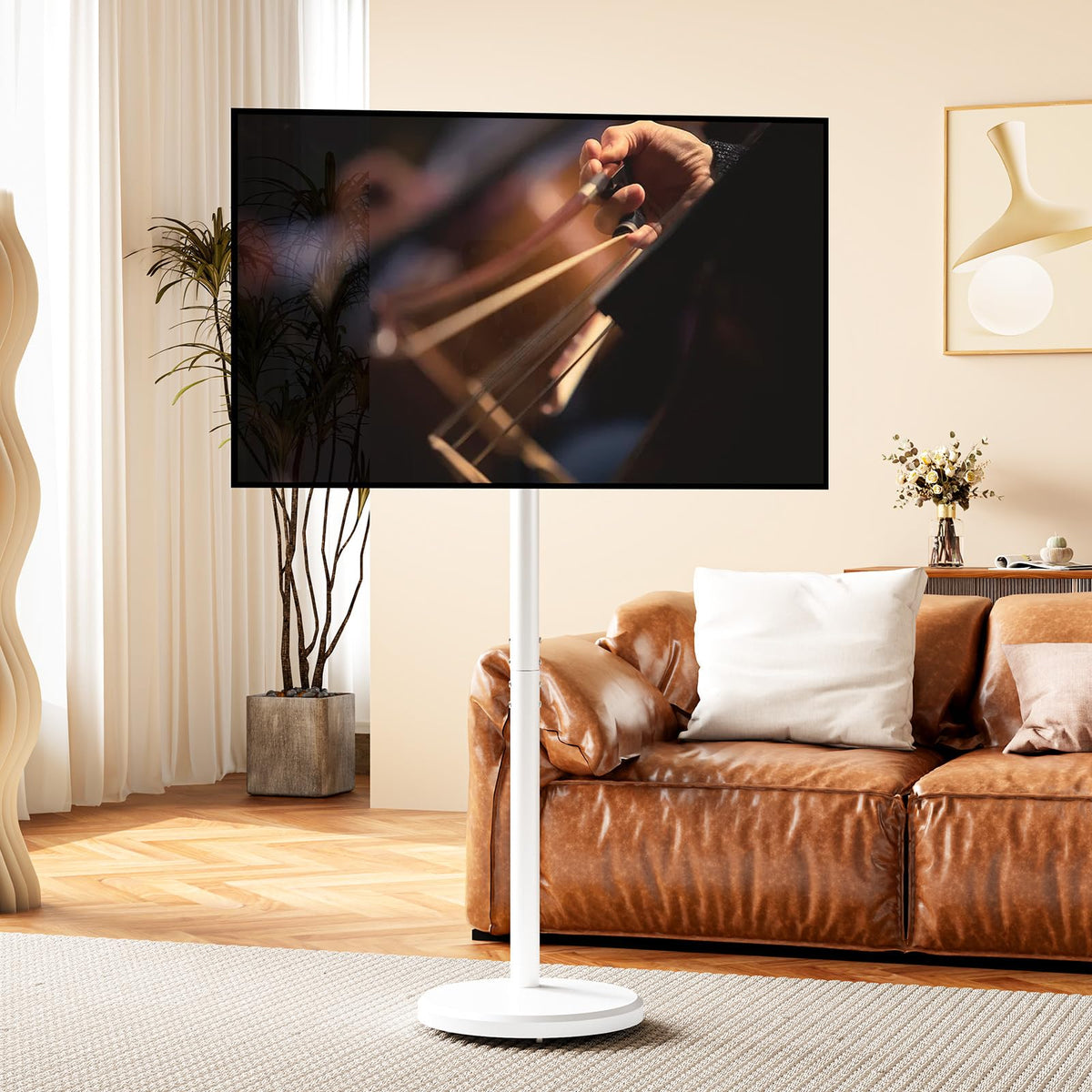 White Rolling TV Stand with Wheels T243082