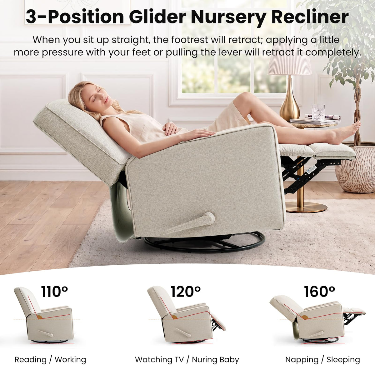 Beige Swivel Rocker Recliner Chair S7783