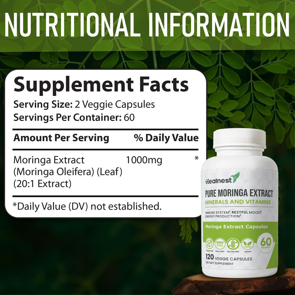 Moringa Extract Capsules 20:1 120 Capsules Vegan E154