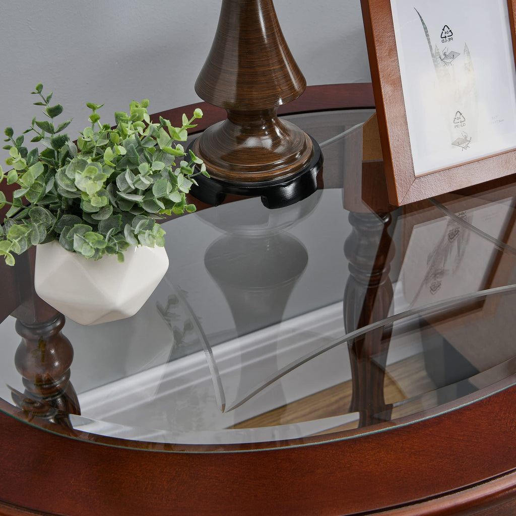 Wood Oval End Table with Glass Top Z9061